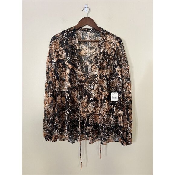 Free People Women’s Sz XS Out For The Night Snake Combo Print Boho Top Shirt New - Picture 4 of 13